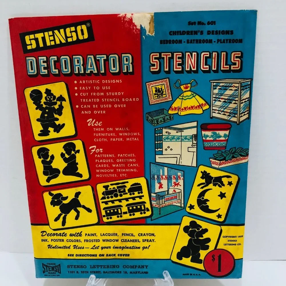 VTG Stenso Decorator Stencils Lot of 4‎ USA 24 Stencils 1959 Complete #601-#604